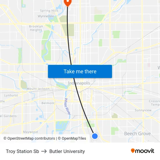 Troy Station Sb to Butler University map