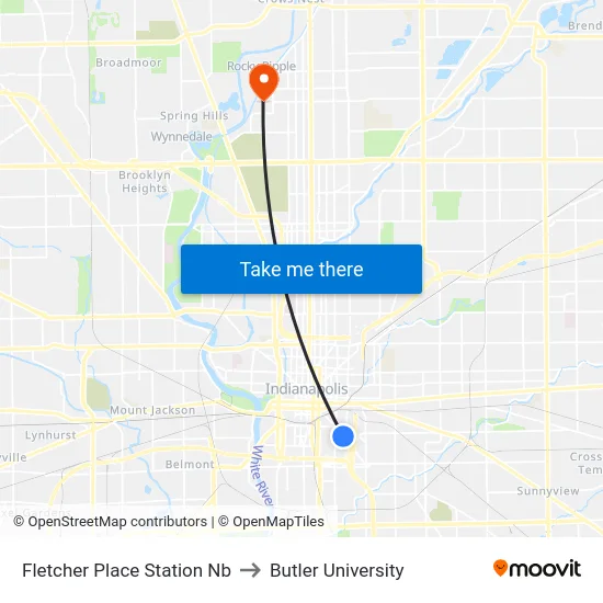 Fletcher Place Station Nb to Butler University map