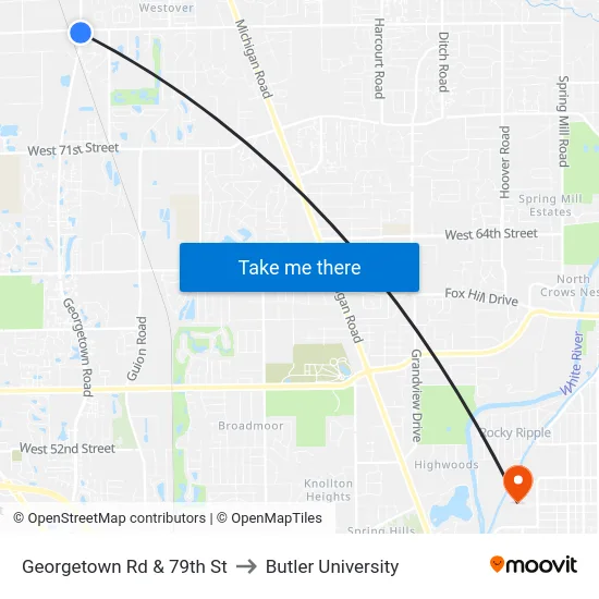 Georgetown Rd & 79th St to Butler University map