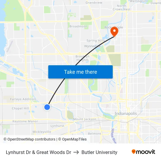 Lynhurst Dr & Great Woods Dr to Butler University map