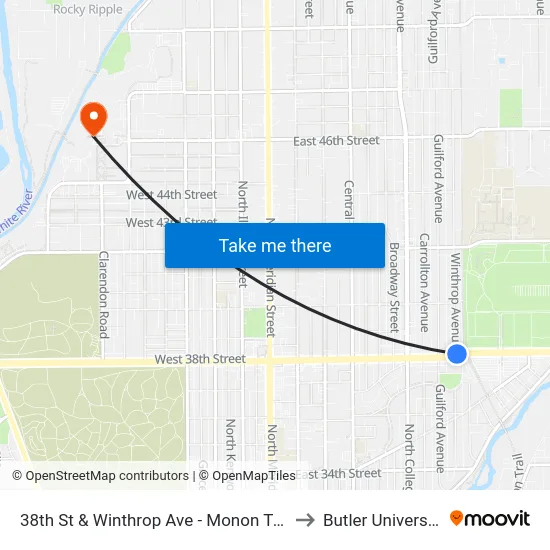 38th St & Winthrop Ave - Monon Trail to Butler University map