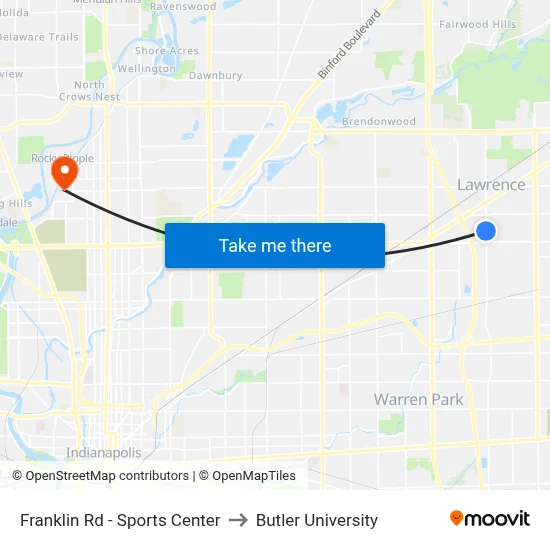 Franklin Rd - Sports Center to Butler University map