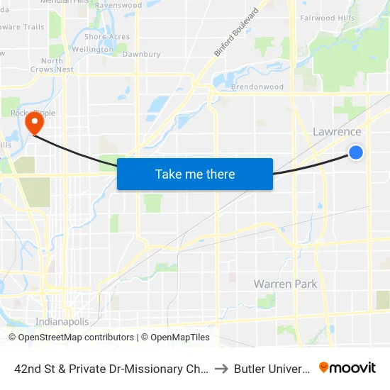 42nd St & Private Dr-Missionary Christia to Butler University map