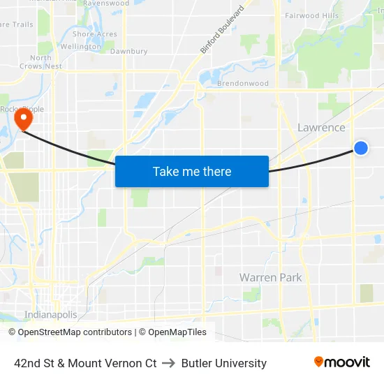 42nd St & Mount Vernon Ct to Butler University map