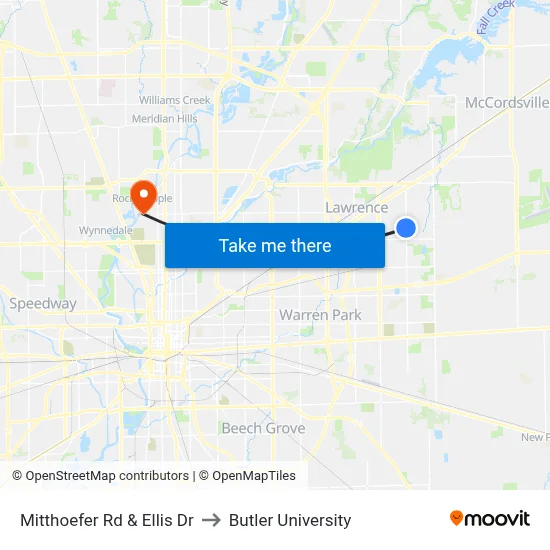 Mitthoefer Rd & Ellis Dr to Butler University map