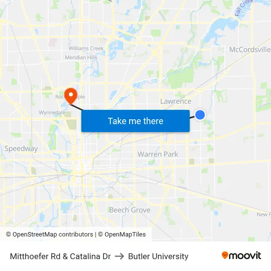 Mitthoefer Rd & Catalina Dr to Butler University map