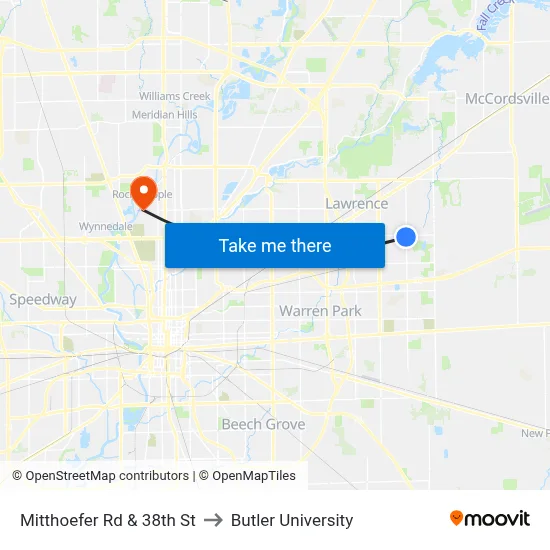 Mitthoefer Rd & 38th St to Butler University map