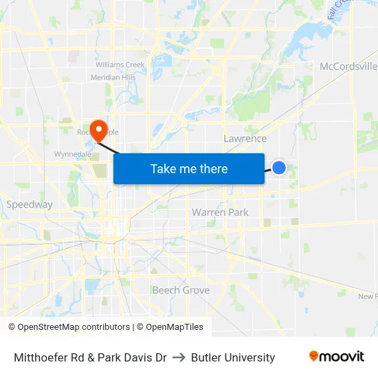 Mitthoefer Rd & Park Davis Dr to Butler University map