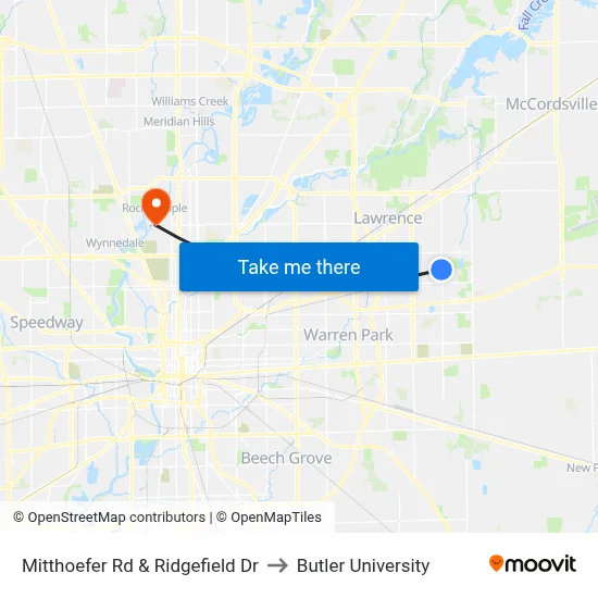 Mitthoefer Rd & Ridgefield Dr to Butler University map