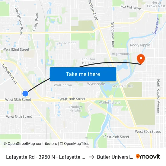 Lafayette Rd - 3950 N - Lafayette Sq to Butler University map