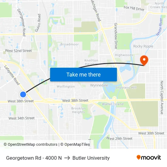 Georgetown Rd - 4000 N to Butler University map