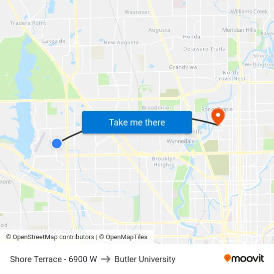 Shore Terrace - 6900 W to Butler University map