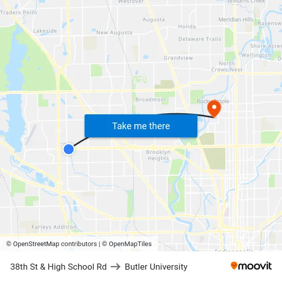 38th St & High School Rd to Butler University map