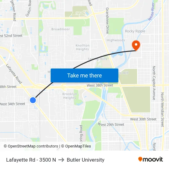 Lafayette Rd - 3500 N to Butler University map
