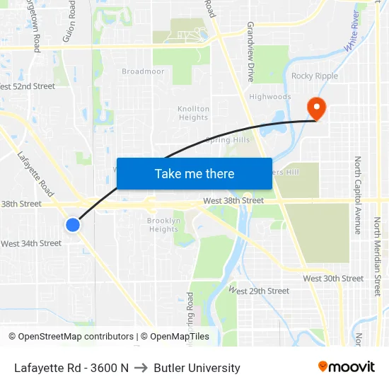 Lafayette Rd - 3600 N to Butler University map