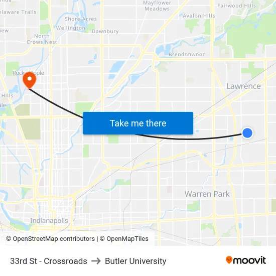 33rd St - Crossroads to Butler University map
