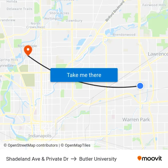 Shadeland Ave & Private Dr to Butler University map