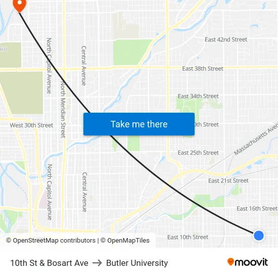 10th St & Bosart Ave to Butler University map