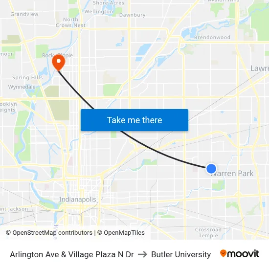 Arlington Ave & Village Plaza N Dr to Butler University map