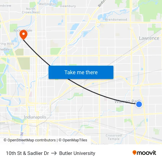 10th St & Sadlier Dr to Butler University map