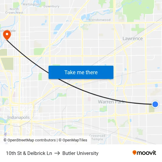 10th St & Delbrick Ln to Butler University map