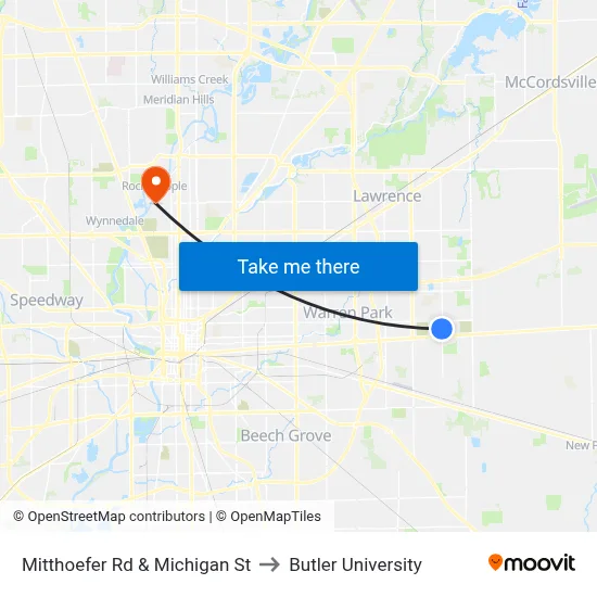Mitthoefer Rd & Michigan St to Butler University map