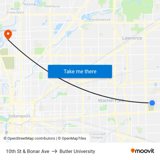 10th St & Bonar Ave to Butler University map