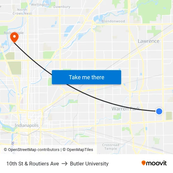 10th St & Routiers Ave to Butler University map