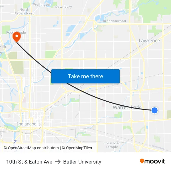 10th St & Eaton Ave to Butler University map
