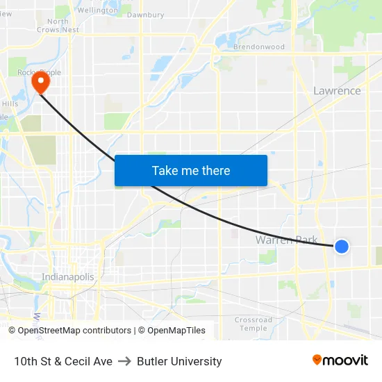 10th St & Cecil Ave to Butler University map