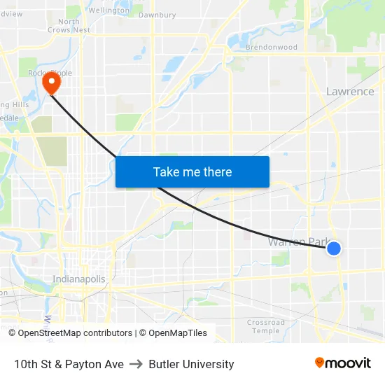 10th St & Payton Ave to Butler University map