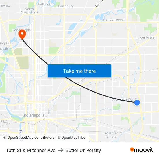 10th St & Mitchner Ave to Butler University map