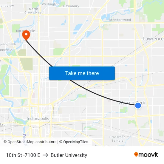 10th St -7100 E to Butler University map