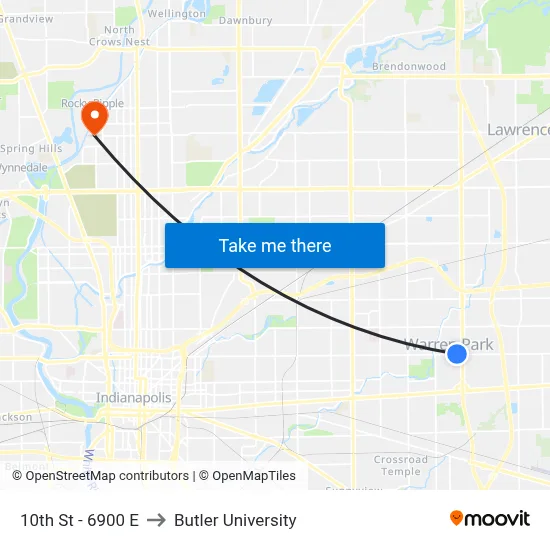 10th St - 6900 E to Butler University map
