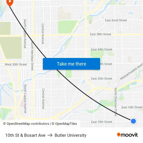 10th St & Bosart Ave to Butler University map