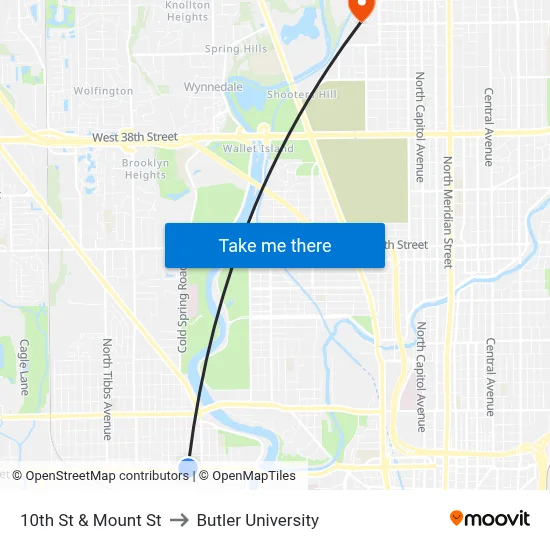 10th St & Mount St to Butler University map