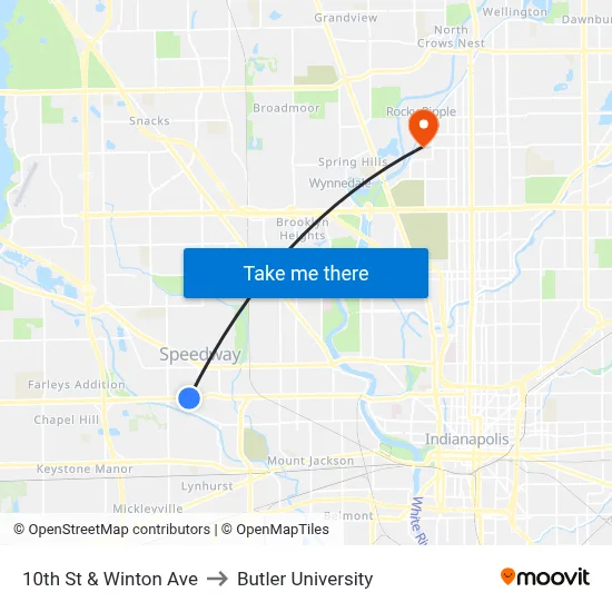 10th St & Winton Ave to Butler University map