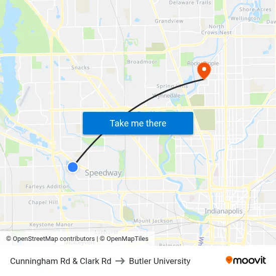Cunningham Rd & Clark Rd to Butler University map