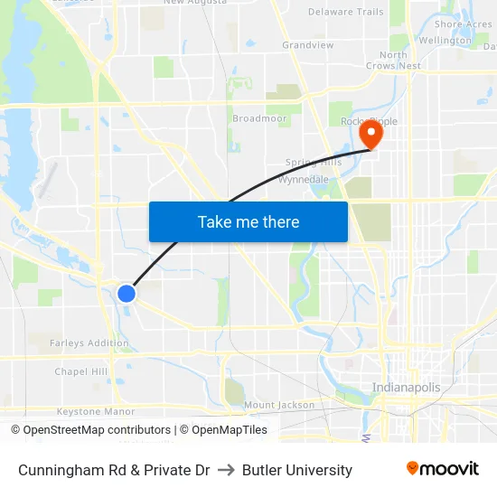 Cunningham Rd & Private Dr to Butler University map