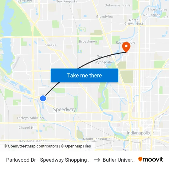 Parkwood Dr - Speedway Shopping Center to Butler University map