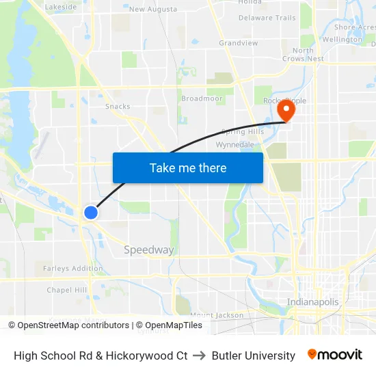 High School Rd & Hickorywood Ct to Butler University map