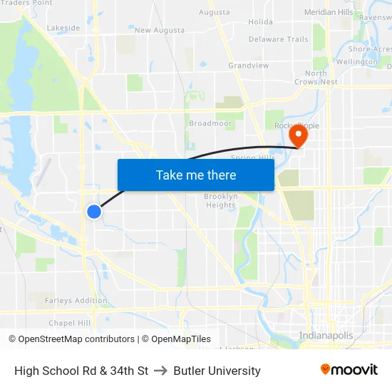 High School Rd & 34th St to Butler University map