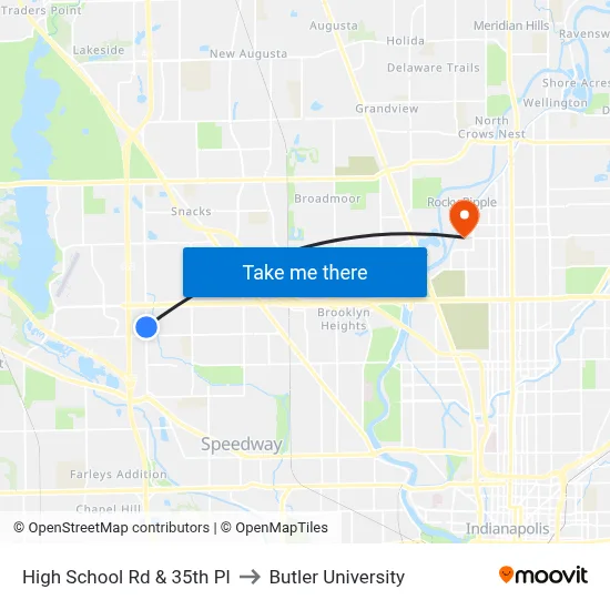 High School Rd & 35th Pl to Butler University map