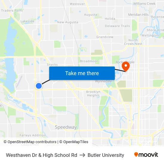Westhaven Dr & High School Rd to Butler University map
