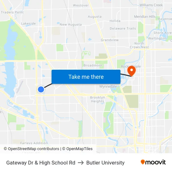 Gateway Dr & High School Rd to Butler University map