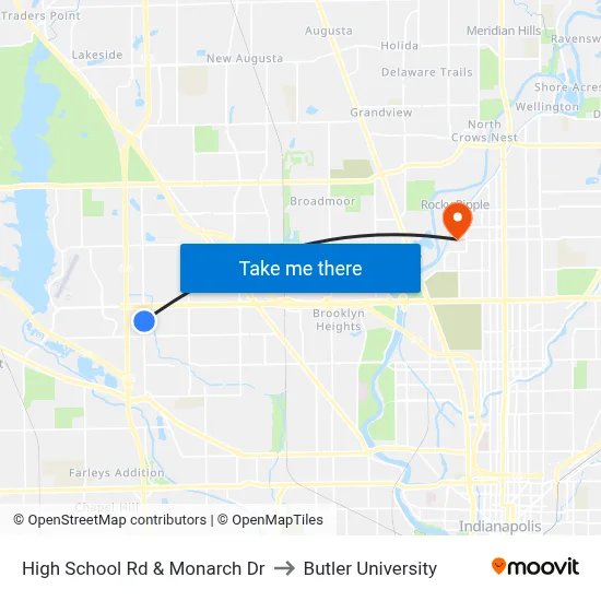 High School Rd & Monarch Dr to Butler University map