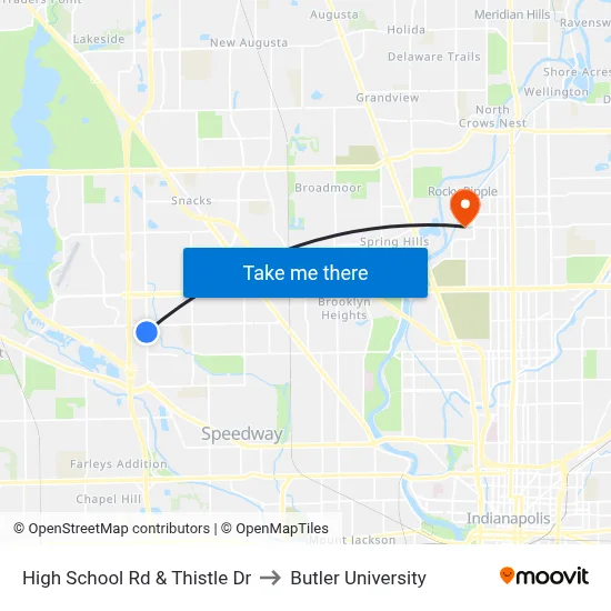 High School Rd & Thistle Dr to Butler University map