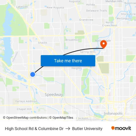 High School Rd & Columbine Dr to Butler University map