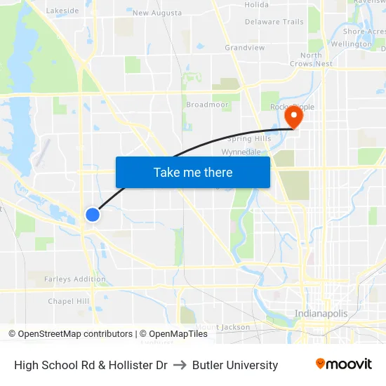 High School Rd & Hollister Dr to Butler University map
