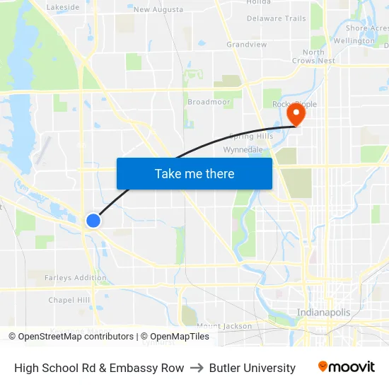 High School Rd & Embassy Row to Butler University map